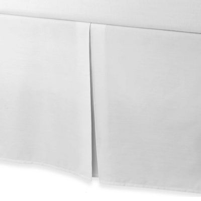 AKBLinenBedding - 3 Sided Pleated Tailored Split Corner Bed Skirt, White Solid 650 TC Egyptian Cotton, Drop - 10 inch (Olympic Queen - 66" W x 80" L)