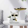 Dog Storage Tray Desk Sundries Container 17cm Diameter Tray Key Holder Bulldog Figurine Resin Animal Sculpture for Home Decor, White view 2