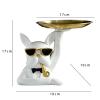Dog Storage Tray Desk Sundries Container 17cm Diameter Tray Key Holder Bulldog Figurine Resin Animal Sculpture for Home Decor, White view 3