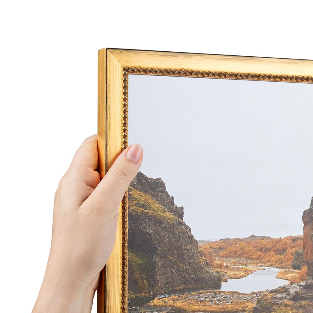 ArtToFrames 5x53 Inch Gold Picture Frame, This 0.75 Inch Custom Wood Poster Frame is Gold Square with Beads, Great for Your Art or Photos - Comes with Economy Acrylic