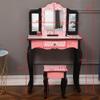 Vasitelan Vanity Set with Mirror and Drawers,Girls Vanity Set with Stool for Bedroom,Vanity with Folding Mirror,Makeup Vanity Dressing Table view 2
