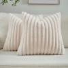 FUTEI Light Beige Throw Pillow Covers Set of 2, 20x20 Inch Soft Faux Rabbit Fur Striped Texture Cushion Cases, Modern Decorative Couch Pillows for Living Room Bed view 1