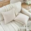 FUTEI Light Beige Throw Pillow Covers Set of 2, 20x20 Inch Soft Faux Rabbit Fur Striped Texture Cushion Cases, Modern Decorative Couch Pillows for Living Room Bed view 4