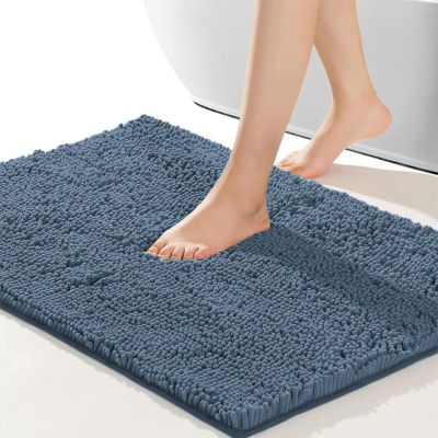 CZIYO Bathroom Rugs 32x20, Extra Soft Absorbent Chenille Bath Rugs, Non-Slip,Dry Quickly,Machine Washable, Bath Mats for Bathroom Floor, Tub and Shower, Blue