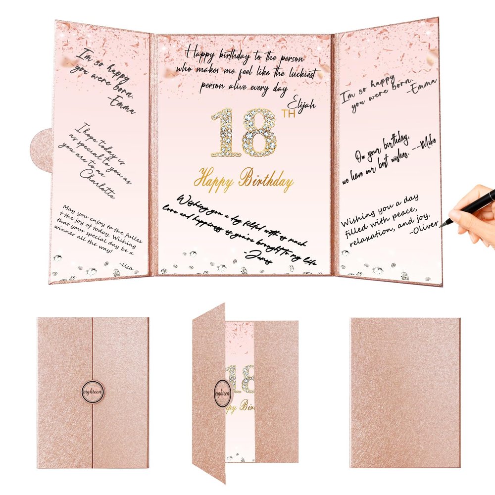 Crenics Rose Gold 18th Birthday Decorations, Creative 18th Birthday Guest Book Alternative, Large 18th Birthday Signature Book 12" x 18", Great 18 Years Old Birthday Gifts for Girls