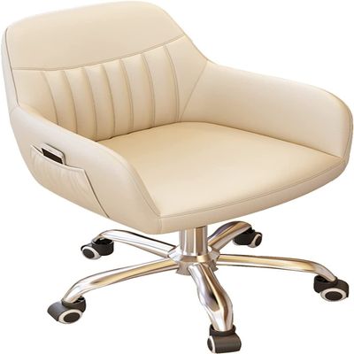 HOBIBA Office Modern Faux Leather Adjustable Height Swivel Home Office Chair with Wheels, Mid-Back Computer Task Chair (Color:Warmwhite)