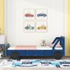 SOFTSEA Twin Size Race Car-Shaped Platform Bed, Wood Car Bed Frame with Wheels and Guardrails for Kids Bedroom, Floor Car Shaped Bed for Kids Boys, No Box Spring Needed, Blue view 3