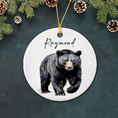 Bear Ceramic Ornament Christmas, Personalized Name Animal Lover Ornament Gift for Xmas Birthday Dad Mom, Unique Bear Animal Ceramic Ornaments, Customized Animal Christmas Ornament Decorations Gifts