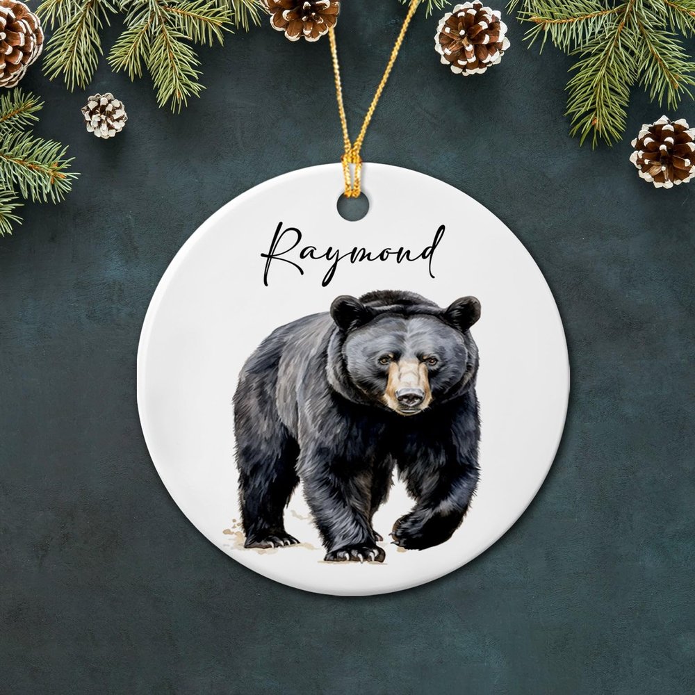 Bear Ceramic Ornament Christmas, Personalized Name Animal Lover Ornament Gift for Xmas Birthday Dad Mom, Unique Bear Animal Ceramic Ornaments, Customized Animal Christmas Ornament Decorations Gifts