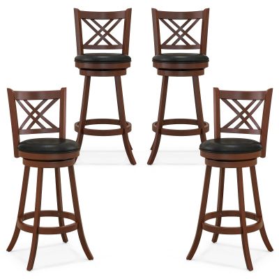 GOFLAME 29 Swivel Bar Stools Set of 4, Upholstered Counter Height Bar Chairs with Soft Cushion, Backrest, Footrests, Rubber Wood Legs, Upholstered Barstools for Dining Room, Kitchen Counter, Pub