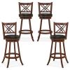 GOFLAME 29 Swivel Bar Stools Set of 4, Upholstered Counter Height Bar Chairs with Soft Cushion, Backrest, Footrests, Rubber Wood Legs, Upholstered Barstools for Dining Room, Kitchen Counter, Pub view 1
