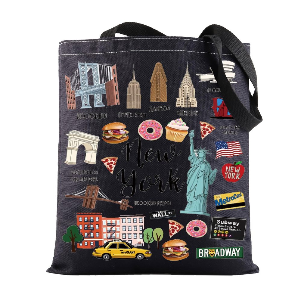 BWWKTOP New York Canvas Tote Bag New York Souvenir Gift New York Grocery Bag New York Travel Gifts New Yorker Shopping Bag (New York BL TG)