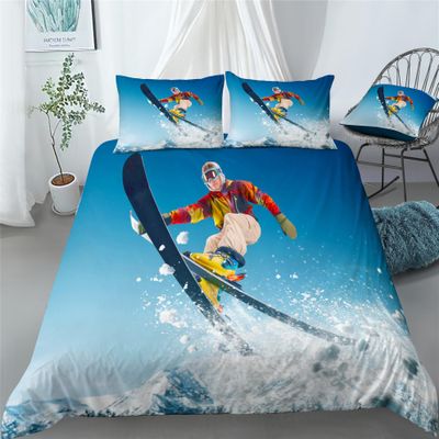 REALIN Skiing Sports Bedding Figure Skiing Snowboarding Duvet Cover Set Girl Boy Kids Bed Sets 2/3/4PCS Quilt Covers/Sheets/Pillow Shams,Twin/Full/Queen/King (C,Queen-228x228cm-3PCS)