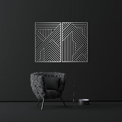 Line Wall Art, Metal Wall Art, Minimalist Metal Wall Art, Geometric Metal Wall Decor, Abstract Metal Art, Modern Wall Art, Metal Line Art, Interior Decoration, Housewarming Gift (Silver, 48 x 37 inch / 121 x 93 cm)