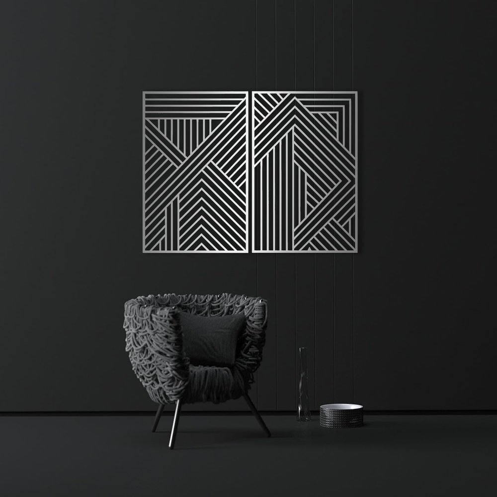 Line Wall Art, Metal Wall Art, Minimalist Metal Wall Art, Geometric Metal Wall Decor, Abstract Metal Art, Modern Wall Art, Metal Line Art, Interior Decoration, Housewarming Gift (Silver, 48 x 37 inch / 121 x 93 cm)