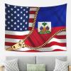 American Flag And Haiti Flag Tapestry Wall Hanging, Art Wall Decoration Tapestry, Tapestry For Bedroom Living Room Dorm Home Decoration 80x60in view 2