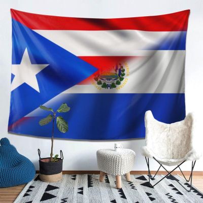 Half Puerto Rico Half El Salvador Flag Tapestry Wall Hanging, Art Wall Decoration Tapestry, Tapestry For Bedroom Living Room Dorm Home Decoration 80x60in