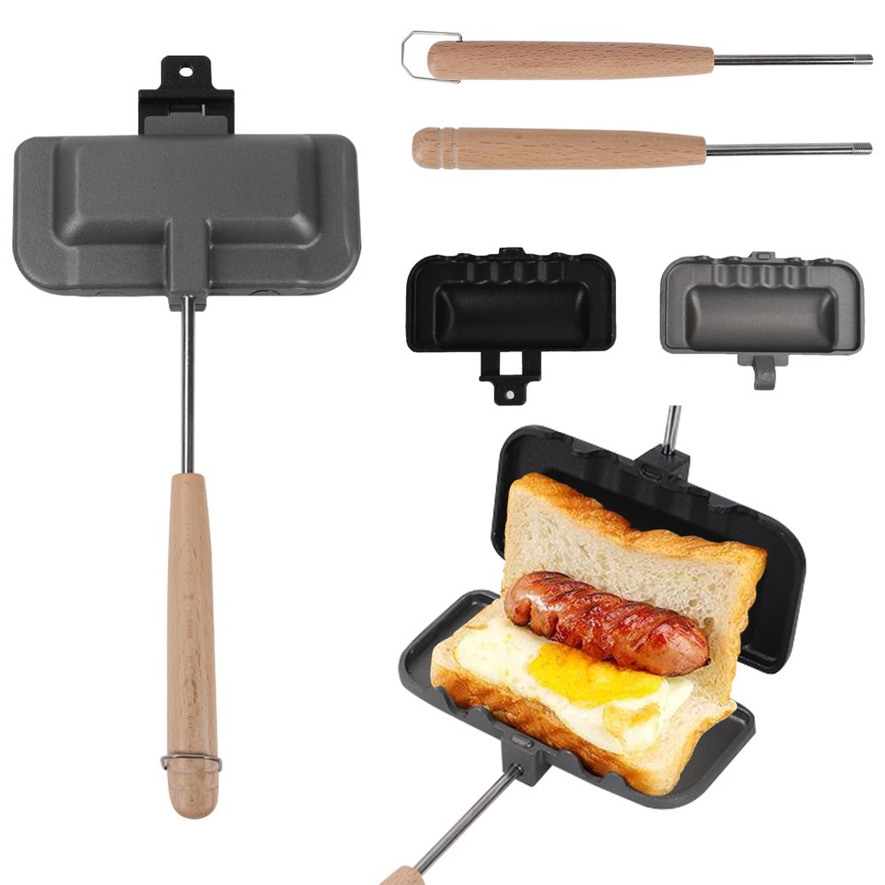 Double-Sided Stove Top Sandwich Baking Pan,Hot Dog Toaster,Nonstick Sandwich Maker Kitchen Pie Iron Press Sandwich Maker for Breakfast Pancakes Omelets Frittatas Toast
