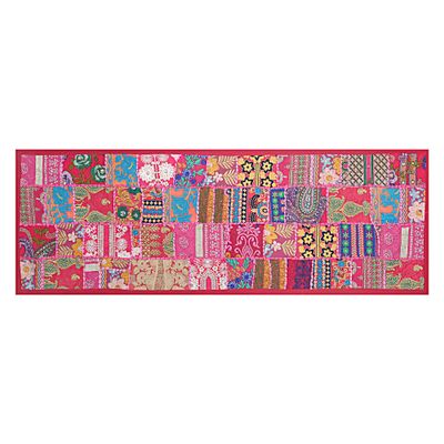 Treen Art New Linen Table Runner Ethnic 100% Cotton Embroidered Handcrafted Home Decor Long Patchwork Dining Table Cloth (Pink, 20" W x 80" L)