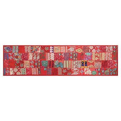 Treen Art New Linen Table Runner Ethnic 100% Cotton Embroidered Handcrafted Home Decor Long Patchwork Dining Table Cloth (Red, 40" W x 60" L)