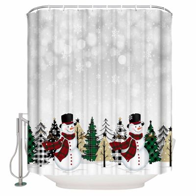 Snowman Shower Curtain for Bathroom 36" x 72" Gray Christmas Snowman Tree Snowflake Winter Shower Curtain with Hooks Polyester Waterproof Home Bathtub Decor