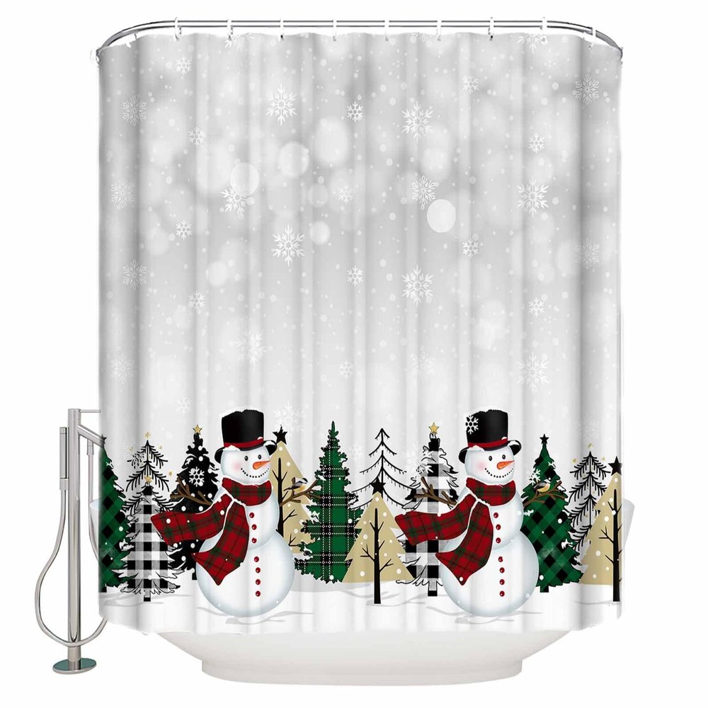 Snowman Shower Curtain for Bathroom 36" x 72" Gray Christmas Snowman Tree Snowflake Winter Shower Curtain with Hooks Polyester Waterproof Home Bathtub Decor