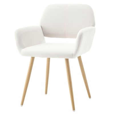 Homedraft Velvet Dining Chair, Upholstered Makeup Vanity Chair, Comfy Accent Armchair with Wood Grain Metal Legs, Cute Home Office Desk Chair with Hollowed Back, Beige