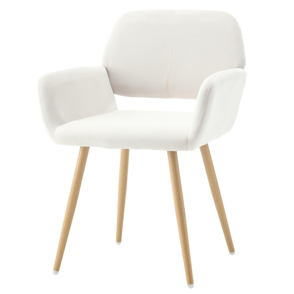 Homedraft Velvet Dining Chair, Upholstered Makeup Vanity Chair, Comfy Accent Armchair with Wood Grain Metal Legs, Cute Home Office Desk Chair with Hollowed Back, Beige