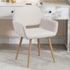 Homedraft Velvet Dining Chair, Upholstered Makeup Vanity Chair, Comfy Accent Armchair with Wood Grain Metal Legs, Cute Home Office Desk Chair with Hollowed Back, Beige view 2