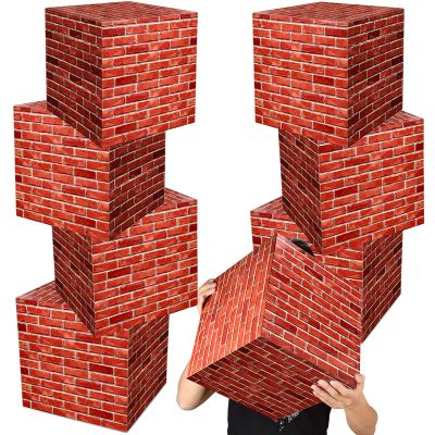 Mototo 8 PCS Brick Party Boxes Paper Cardboard Building Blocks 11.8" Red Video Game Brick Boxes Props Party Favor Centerpiece For Comic Gaming Theme Birthday Christmas Fireplace Decoration