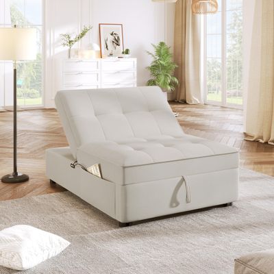 Hlcodca Folding Ottoman Sleeper Chair Bed with Mattress, Multi-Function Folding Ottoman Bed with Storage Pocket and USB Port for Small Room Apartment,Living Room,Bedroom (Beige-003)