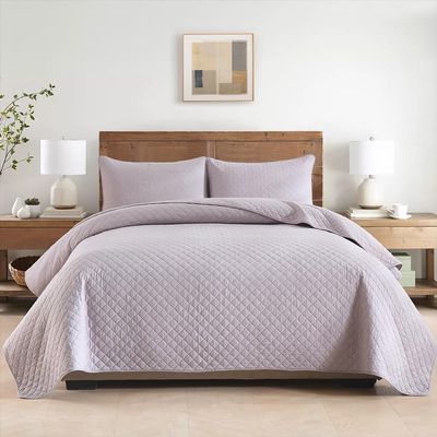 Wistown Cotton Quilt Bedding Sets Queen Size, 3 Pieces Reversible Lightweight Coverlets Comforters Bedspreads for All Seasons,Geometric Stitched Pattern,Grey