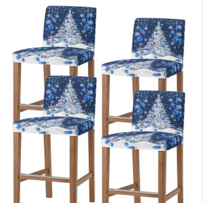 Boanket Blue Christmas Tree Bar Stool Covers Set of 4 - Stretch Dining Chair Cover, Xmas Balls Navy Blue Snowflake Kitchen Chair Slipcover Removable Counter Stool Cover for Island Chair, Pub/Cafe