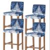 Boanket Blue Christmas Tree Bar Stool Covers Set of 4 - Stretch Dining Chair Cover, Xmas Balls Navy Blue Snowflake Kitchen Chair Slipcover Removable Counter Stool Cover for Island Chair, Pub/Cafe view 1