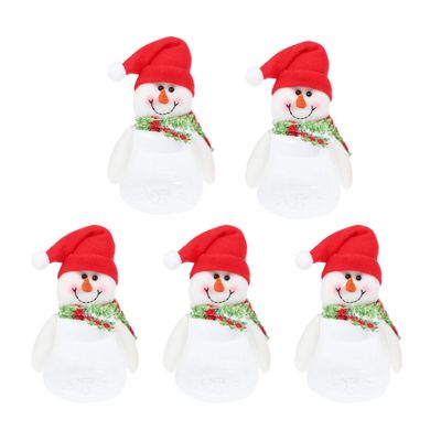 ABOOFAN 5pcs Christmas Candy Boxes with Plush Snowman Doll Lid Xmas Cookie Jar Sugar Bottle Food Storage Containers Bottle Holder for Winter Holiday Party Supplies