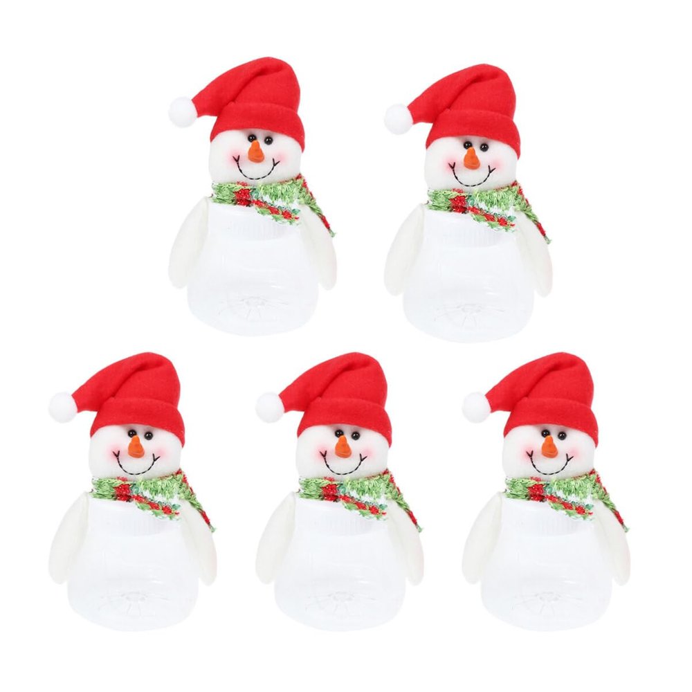 ABOOFAN 5pcs Christmas Candy Boxes with Plush Snowman Doll Lid Xmas Cookie Jar Sugar Bottle Food Storage Containers Bottle Holder for Winter Holiday Party Supplies