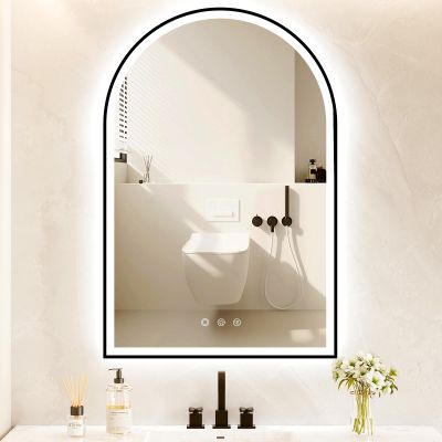 OUMUSU Arched LED Bathroom Mirror 24"x36", Black Bathroom Mirror with Lights-Anti-Fog, Dimmable-LED Mirror for Bathroom,3 Colors