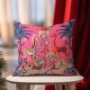 Yinrune Chinoiserie Primitive Flora and Fauna Giraffes Pillow Covers Hot Pink Asian Cushion Cover 20x20in Farmhouse Pillow Case Accent Toss Pillowcase Rustic Decor for Sofa Living Room Bedroom view 4