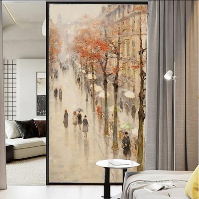 Abstract Township Stained Glass Window Film Watercolor French Country Privacy Window Film Non-Adhesive Glass Film Decorative Static Cling Film for Home Office 31.5Wx55.1L