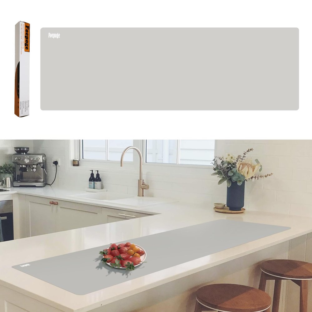 49.2" x 15.7" Large Silicone Mat for Kitchen Counter Protector, Cuttable Silicon Countertop Protector Mat Heat Resistant Mats for Countertop, Cut to Fit Placemat Ship Roll by Foepoge, Gray