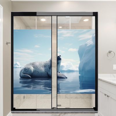 Glacier Snow Seal Stained Glass Window Film Modern Style Cute Ocean Animal Privacy Window Film Non-Adhesive Glass Film Decorative Static Cling Film for Home Office 27.6Wx39.4L-inch x2 Pcs