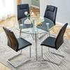 5 Piece Round Dining Table Set for 4, Circular Glass Kitchen Table and 4 Black&Silver Dining Chair, 40'' Round Dining Room Table with Silver Metal Legs, Dining Table and Chair Set for Dining Coffee view 1