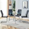 5 Piece Round Dining Table Set for 4, Circular Glass Kitchen Table and 4 Black&Silver Dining Chair, 40'' Round Dining Room Table with Silver Metal Legs, Dining Table and Chair Set for Dining Coffee view 3