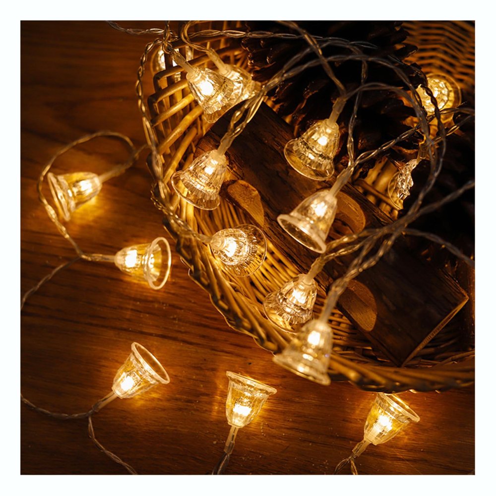 CAKERS Christmas Bell Decor String Lights|Led Creative Silver Wire Fairy Lights|Ambient Lamp for Birthday Party Holiday Bedroom Decor,Warm White,12m(39.3ft)-100LED-Solar