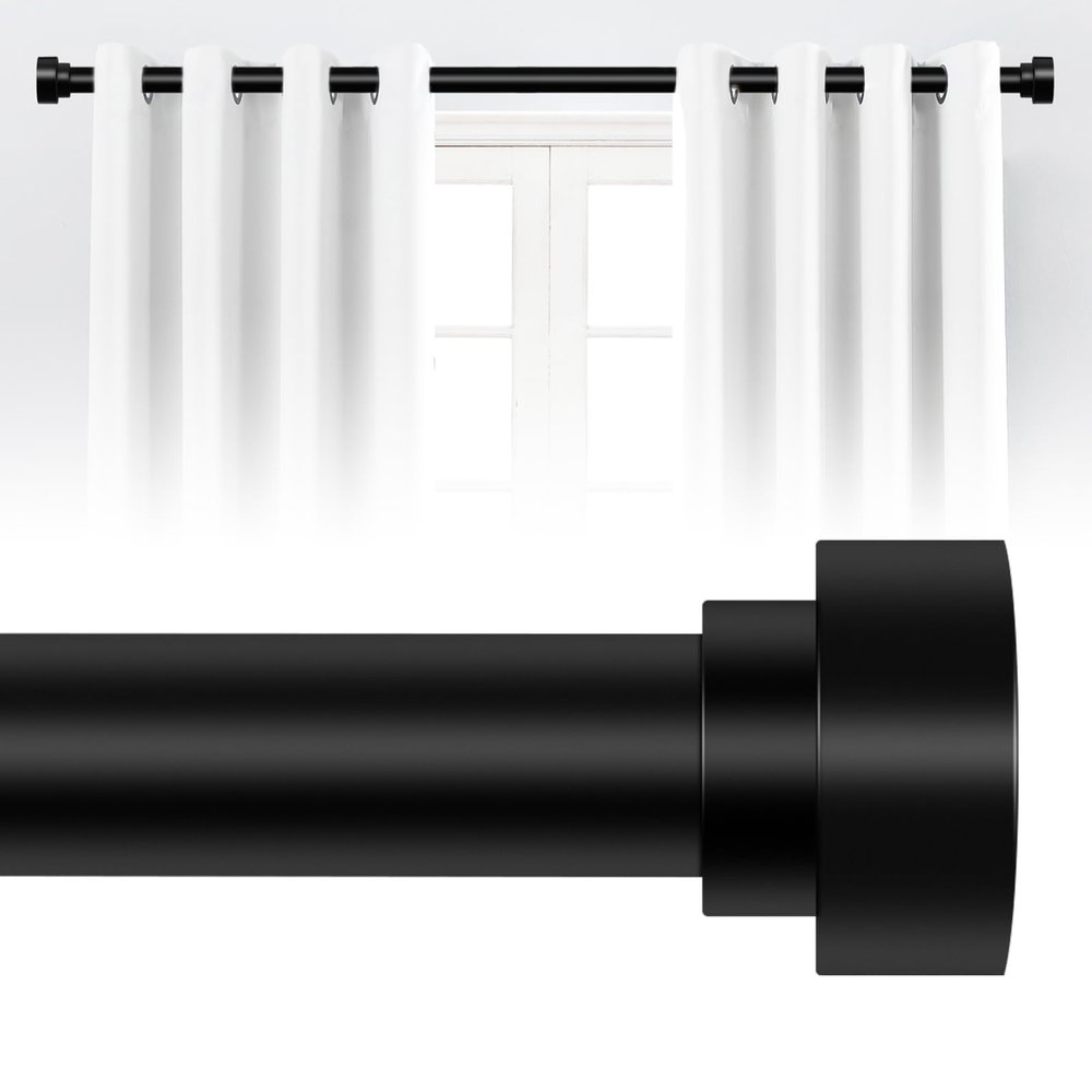 HEI! DEAR Black Curtain Rods for Windows 72 to 144 Inch(6-12ft),1 Inch Heavy Duty Curtain Rods,Adjustable Long Curtain Rod,Modern Single Drapery Rod,Telescoping Window Curtain Rod 30-144",Matte Black