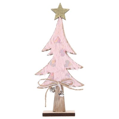LOGOFUN Tabletop Christmas Tree Xmas Tree with Bell and Twine Mini Christmas Tree with Star Ornament for Home Office Desktop Decoration - Pink