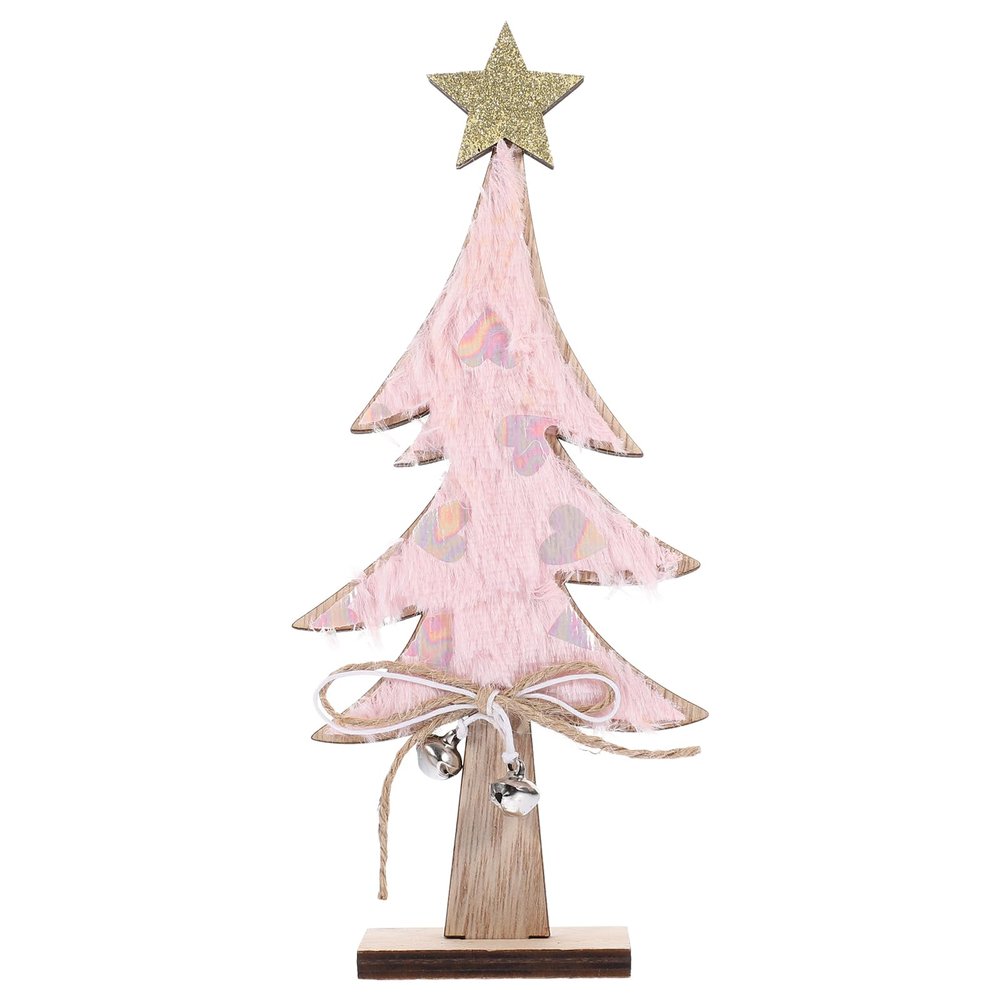 LOGOFUN Tabletop Christmas Tree Xmas Tree with Bell and Twine Mini Christmas Tree with Star Ornament for Home Office Desktop Decoration - Pink
