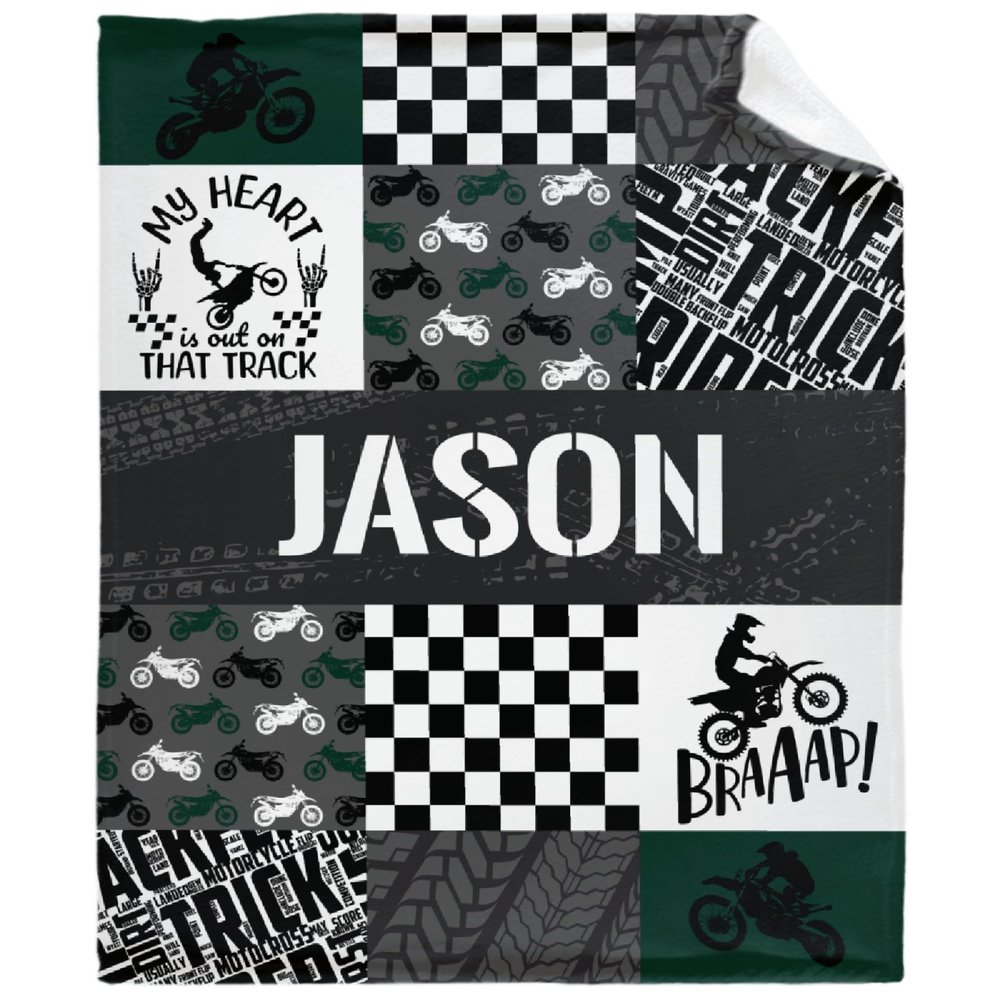 SUPERICH Personalized Dirt Bike Blanket Gifts - Custom Fleece Blankets for Boys & Girls, Super Soft, Air Conditioning, 80x60 in