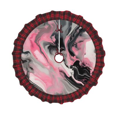 Pink Abstract Ink Marble Gray Artistic Dazzling Christmas Tree Skirt - Elegant, Large, Durable Decorative Mat - Xmas Tree Accessory in Traditional