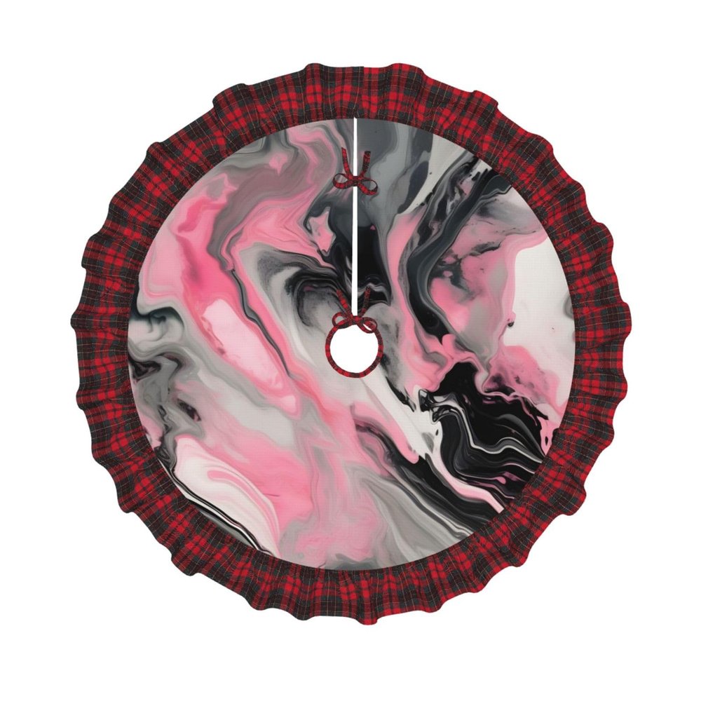 Pink Abstract Ink Marble Gray Artistic Dazzling Christmas Tree Skirt - Elegant, Large, Durable Decorative Mat - Xmas Tree Accessory in Traditional